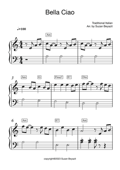 Bella Ciao - Easy Piano with Big Notes (arr. Suzan Beyazit)