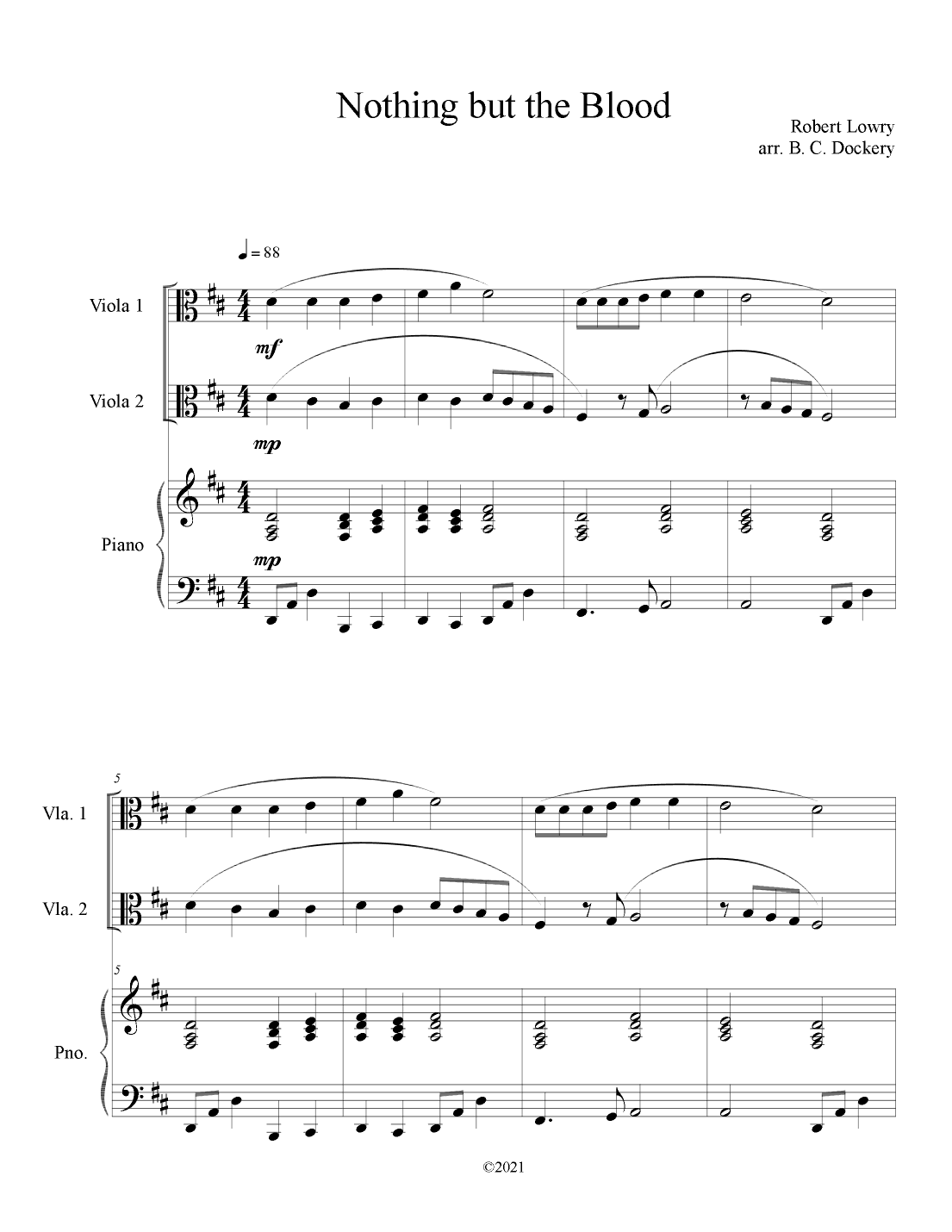 Nothing But the Blood (Viola Duet with Piano Accompaniment) (arr. B. C. Dockery)