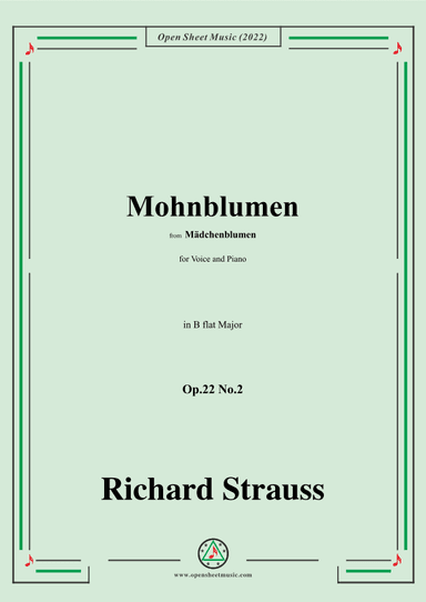 Richard Strauss-Mohnblumen,Op.22 No.2,in B flat Major (arr. OSM Press)