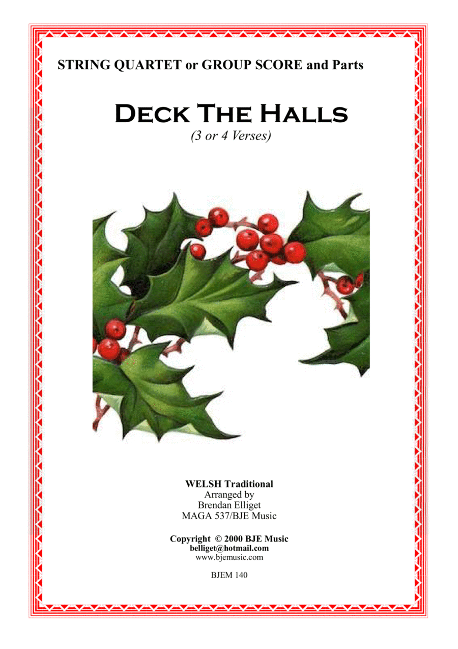Deck The Halls - String Quartet or Group Score and Parts PDF (arr. Brendan Elliget MAGA 537)