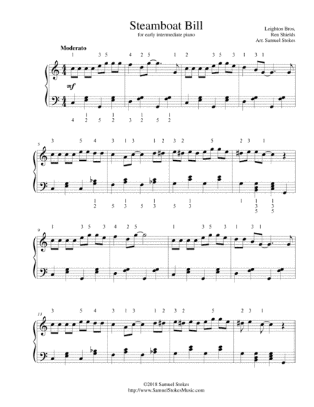 Steamboat Bill - for early intermediate piano (arr. Samuel Stokes)