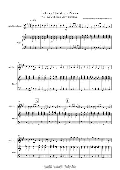 3 Easy Christmas Pieces for Alto Saxophone and Piano (arr. David Burndrett)