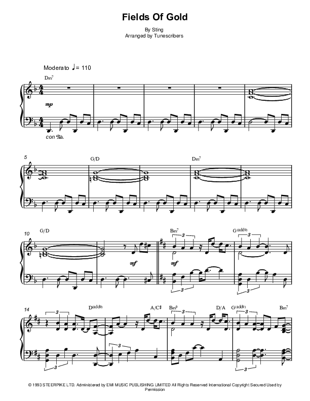 Fields Of Gold (arr. Tunescribers)