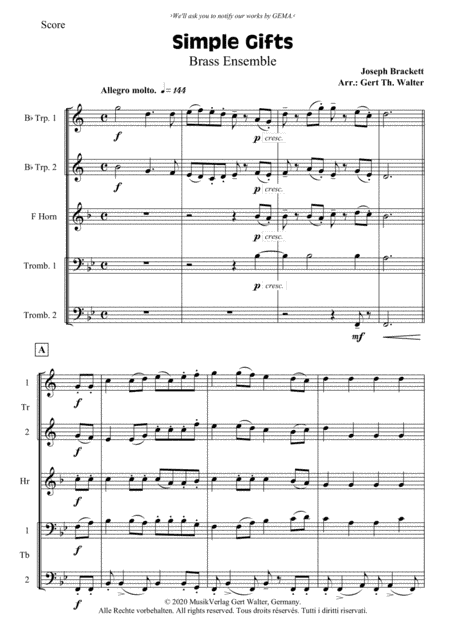Simple Gifts (arr. Gert Th. Walter)