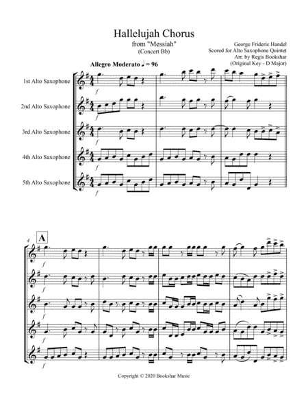 Hallelujah (from "Messiah") (Bb) (Alto Saxophone Quintet) (arr. Regis Bookshar)