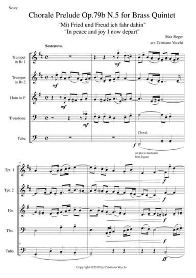 Chorale Prelude Op.79b N.5 for Brass Quintet (arr. Cristiano Vecchi)