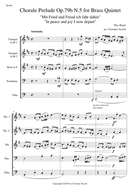 Chorale Prelude Op.79b N.5 for Brass Quintet (arr. Cristiano Vecchi)