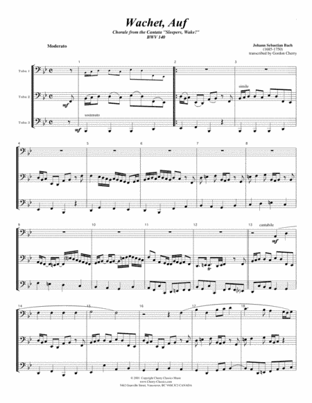 Sleepers Awake (Wachet Auf) for Tuba Trio (arr. Gordon Cherry)