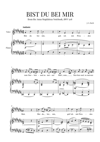 Bist du Bei Mir (C-sharp Major) (arr. Cadenza Editions)