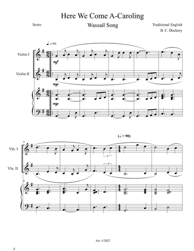 Here We Come A-Caroling (Violin Duet with Piano Accompaniment) (arr. B. C. Dockery)