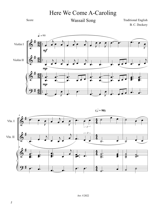 Here We Come A-Caroling (Violin Duet with Piano Accompaniment) (arr. B. C. Dockery)