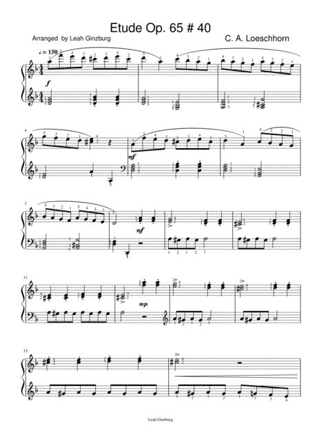 Etude Op. 65 # 40 by C. A. Loeschhorn arranged by Leah Ginzburg (arr. Leah Ginzburg)