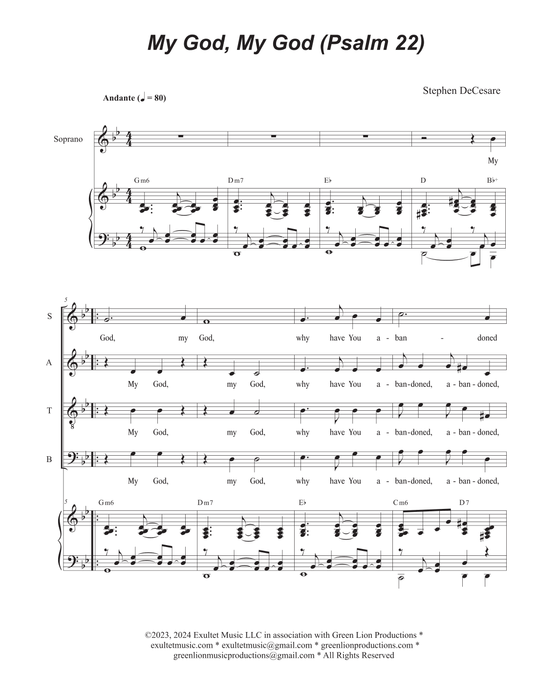 My God, My God (Psalm 22) (Vocal Quartet - (SATB)