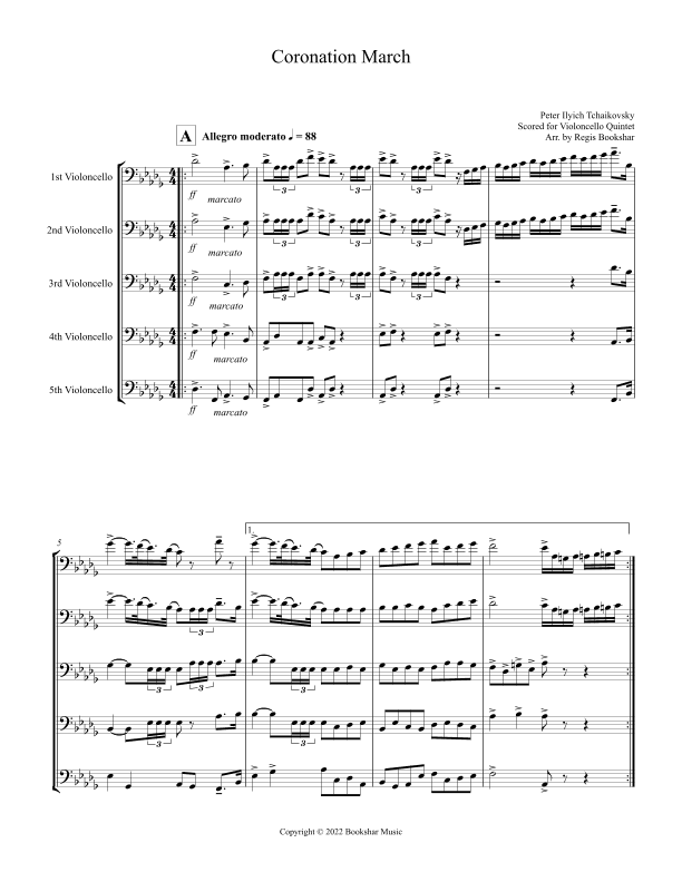 Coronation March (Db) (Violincello Quintet) (arr. Regis Bookshar)