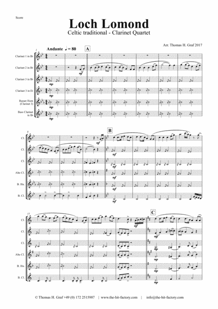 Loch Lomond - Celtic Traditional - Clarinet Quartet (arr. Thomas H. Graf)