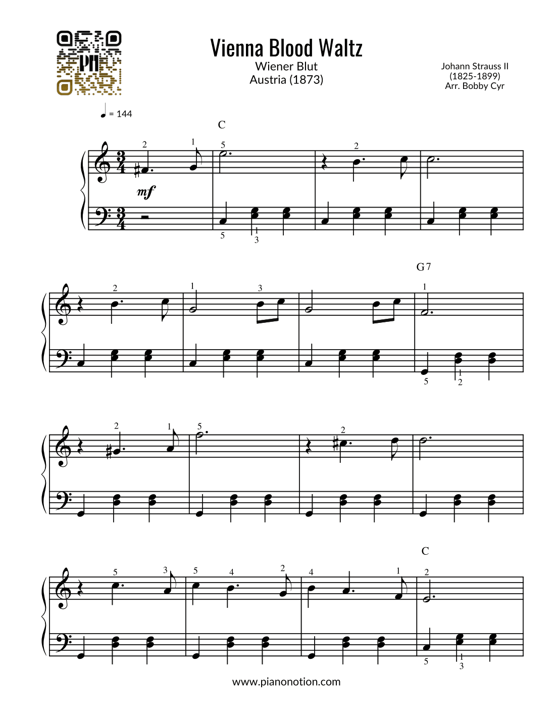Wiener Blut Theme - Vienna Blood Waltz (Easy Piano) (arr. Bobby Cyr - Piano Notion)