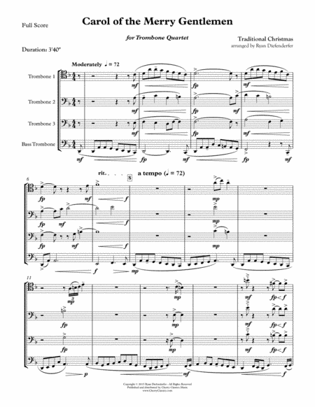 Carol of the Merry Gentlemen for Trombone Quartet (arr. Diefenderfer, Ryan)