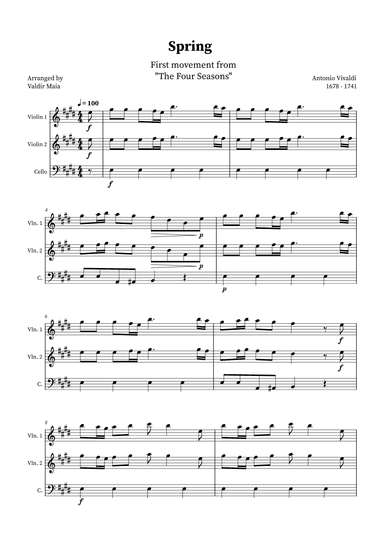 Spring - The Four Seasons for Violin, Violin and Cello Trio (arr. Valdir Maia)