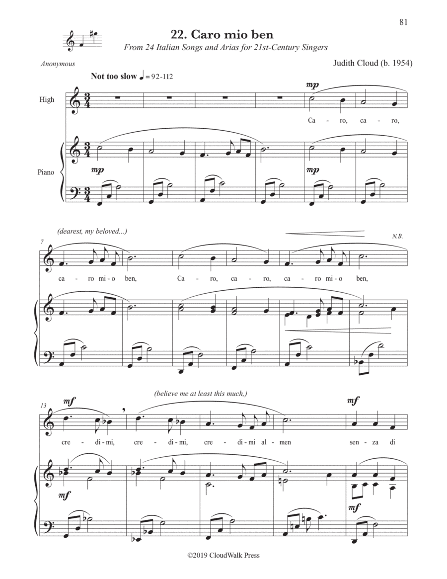 24 Italian Songs and Arias for 21st-Century Singers, no. 22 Caro mio ben
