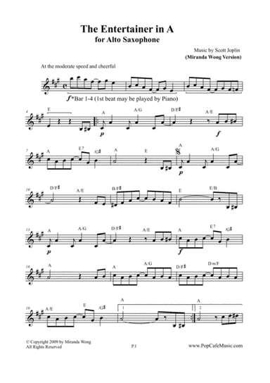 The Entertainer - Alto Saxophone Solo + Concert Key (arr. Miranda Wong)