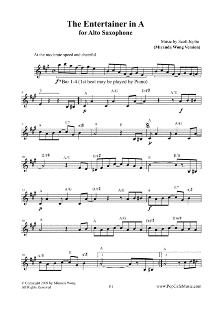 The Entertainer - Alto Saxophone Solo + Concert Key (arr. Miranda Wong)