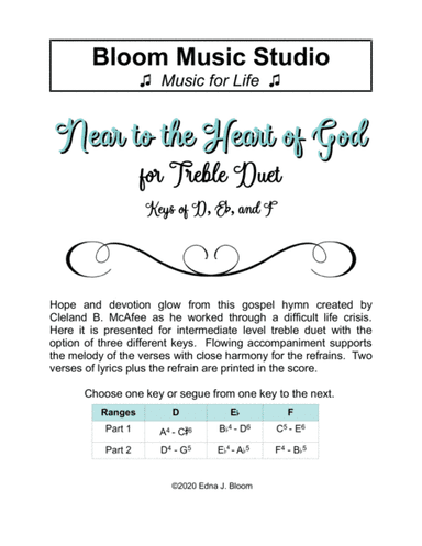Near to the Heart of God - treble duet (arr. Edna J. Bloom)