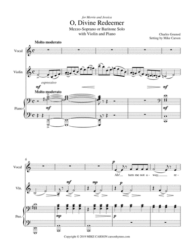 O, Divine Redeemer (Mezzo-Soprano or Baritone, Violin, Piano) (arr. Mike Carson)