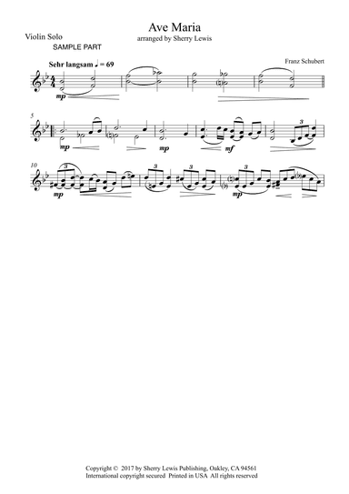 Ave Maria - Schubert- SOLO VIOLIN (for violin solo)) (arr. Sherry Lewis)