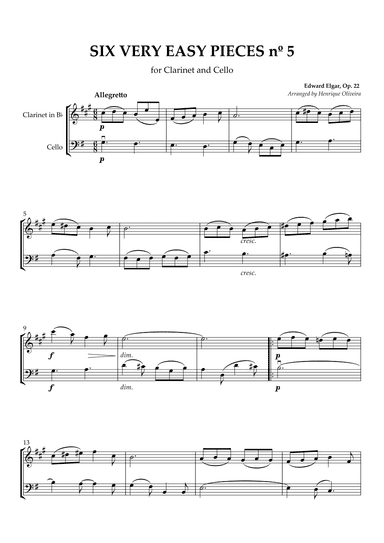 Six Very Easy Pieces nº 5 (Allegretto) - Clarinet and Cello (arr. Henrique Oliveira)