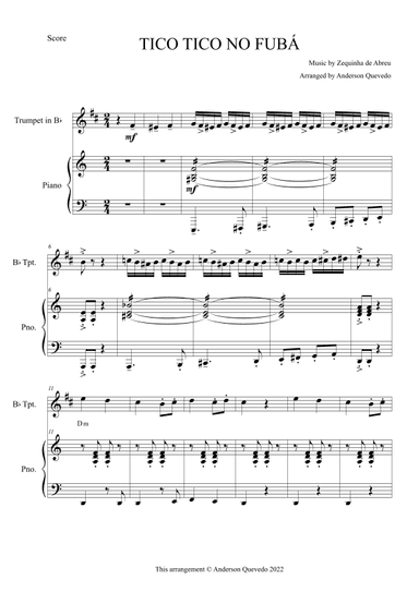 Tico Tico no Fubá by Zequinha de Abreu for Trumpet in Bb & Piano Duo (arr. Anderson Quevedo)