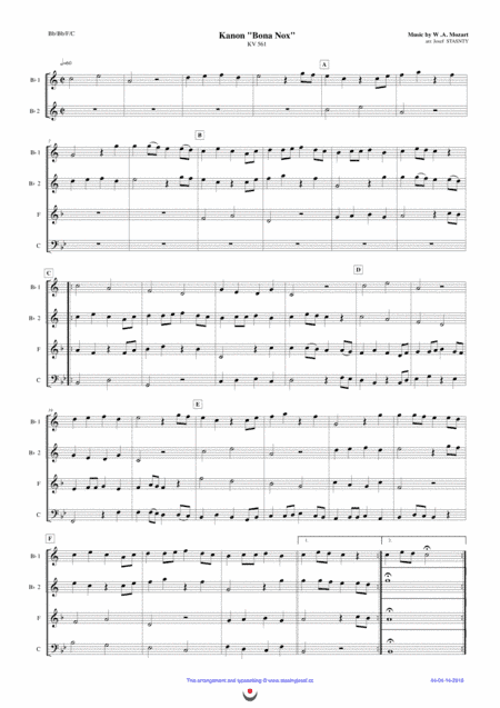 Canon "Bona Nox" (Mozart) (arr. Josef STASTNY)