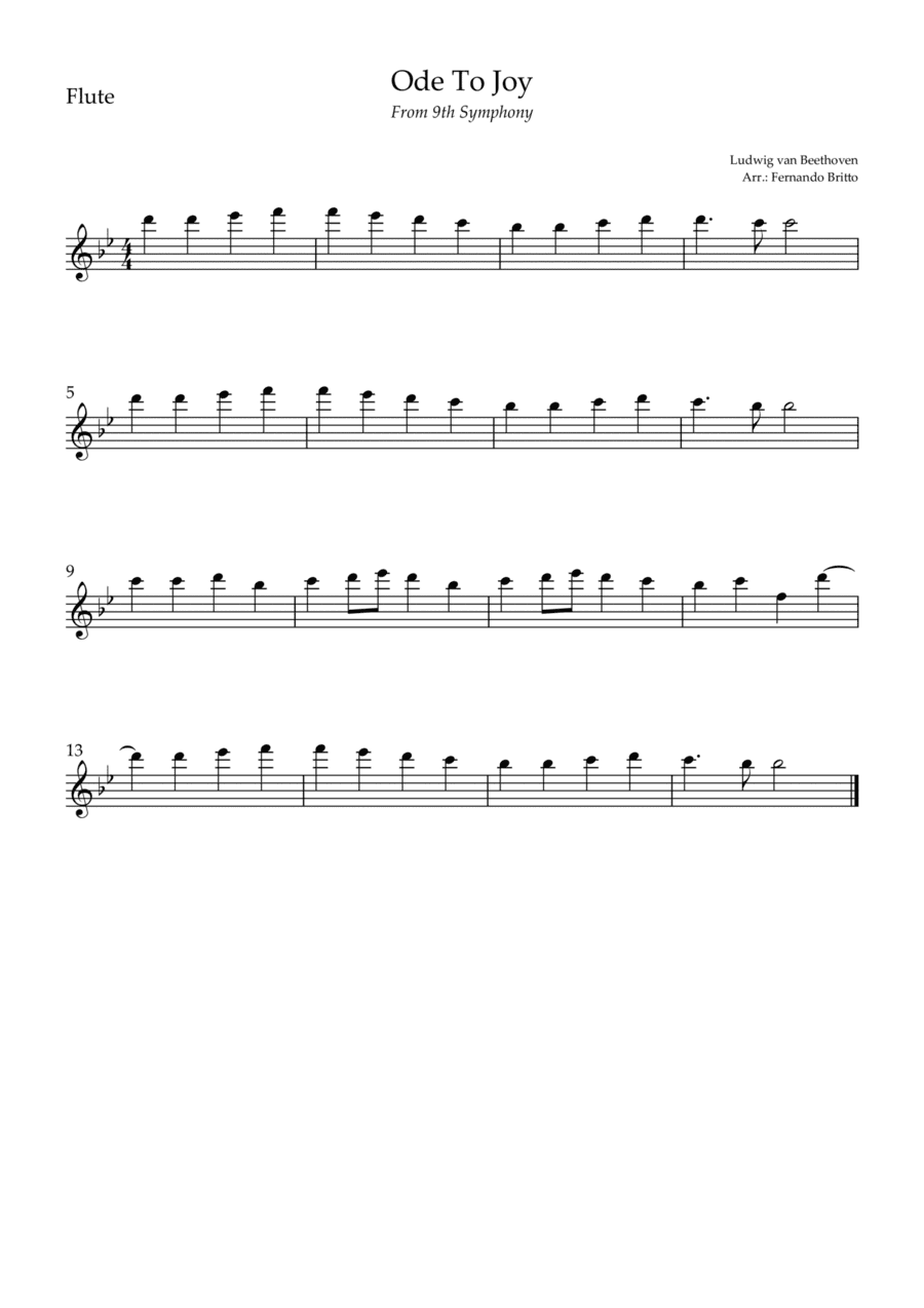 Ode To Joy (from Beethoven's 9th Symphony) for Flute Solo (arr. Fernando Britto)