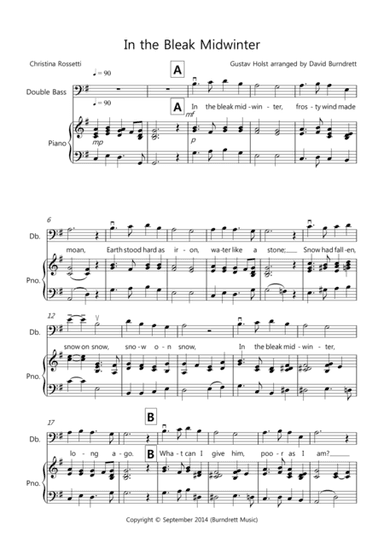 In the Bleak Midwinter for Double Bass and Piano (arr. David Burndrett)