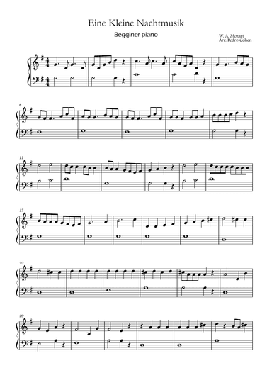 Eine Kleine Nachtmusik - begginer piano version (arr. Pedro Cohen)