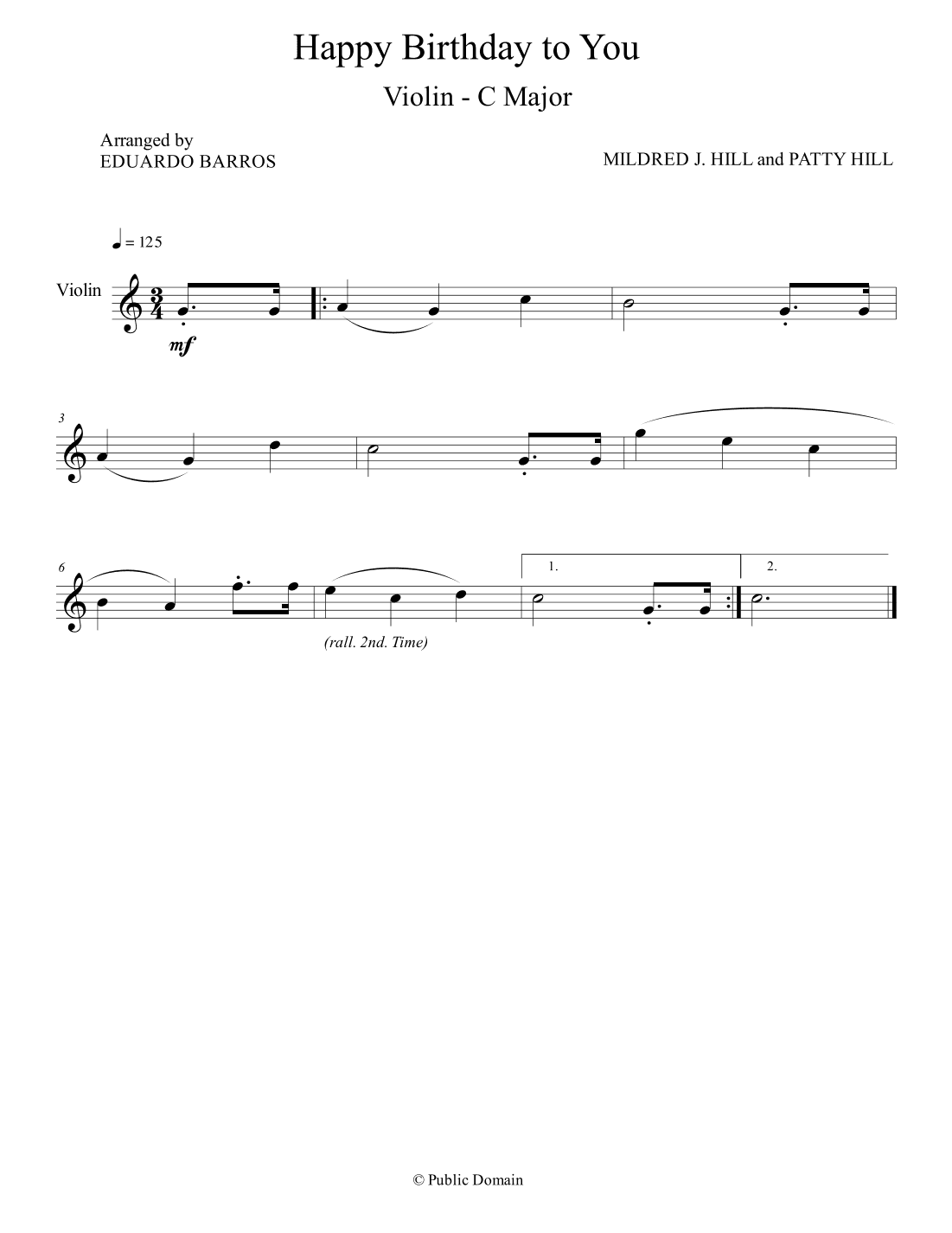 Happy Birthday to You (For Violin with Piano accompaniment and Chords) (arr. Eduardo Barros)