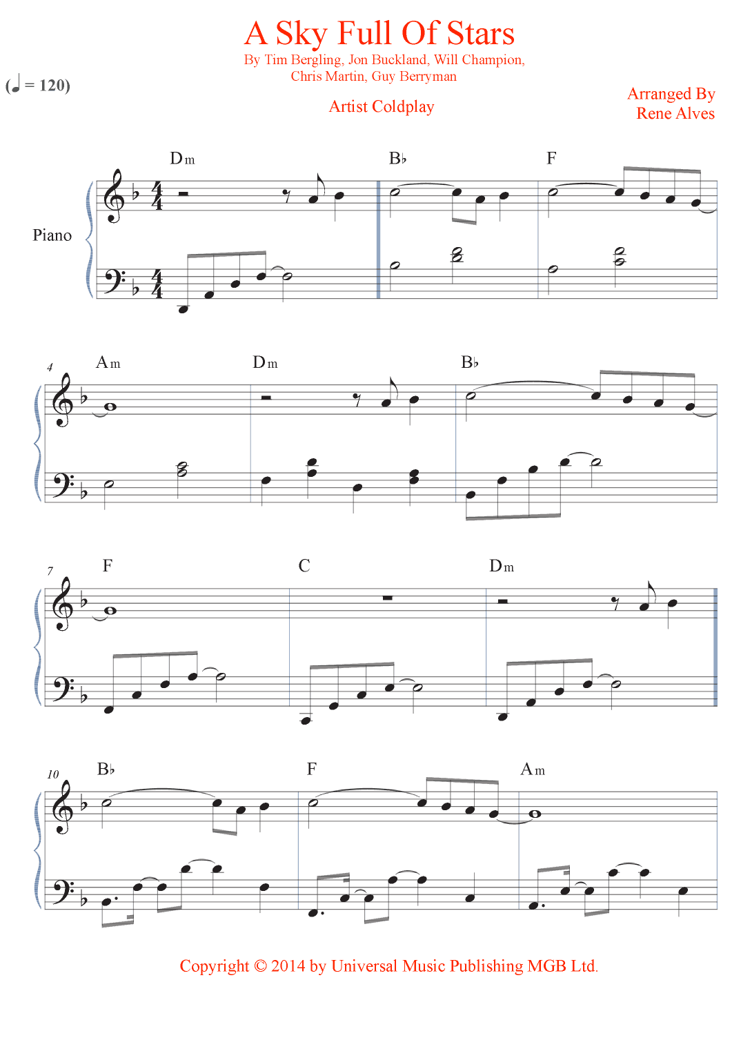 A Sky Full Of Stars (arr. Rene Alves)