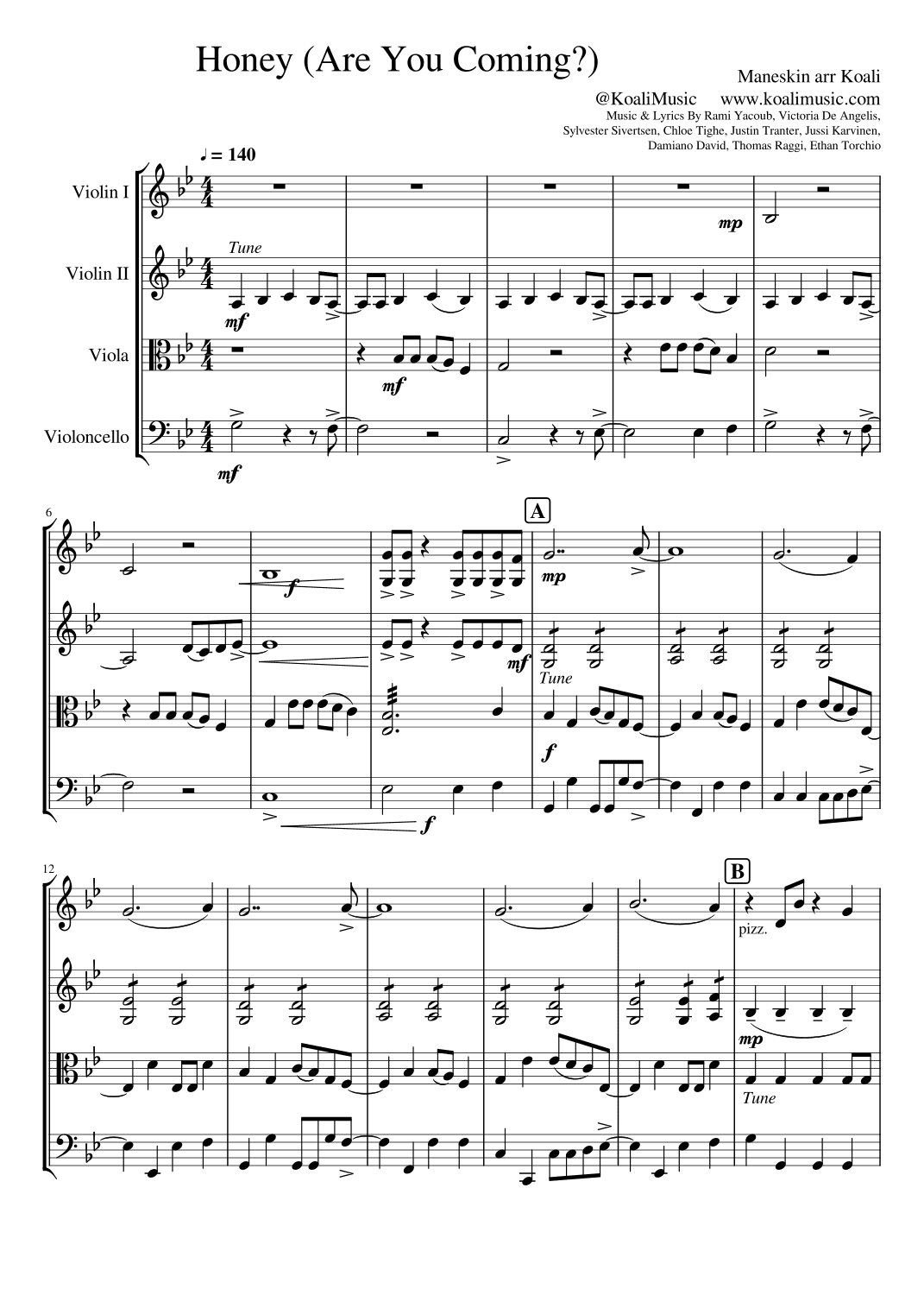 Honey (are You Coming?) (arr. KoaliMusic)