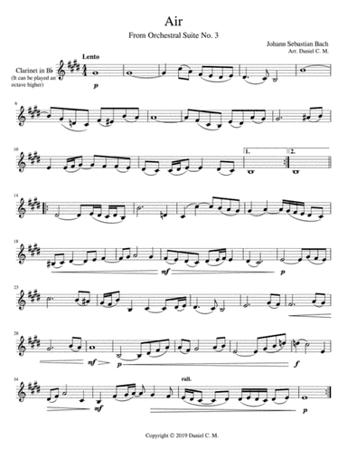 Air for B flat clarinet and piano (simplified) (arr. Daniel C. M.)
