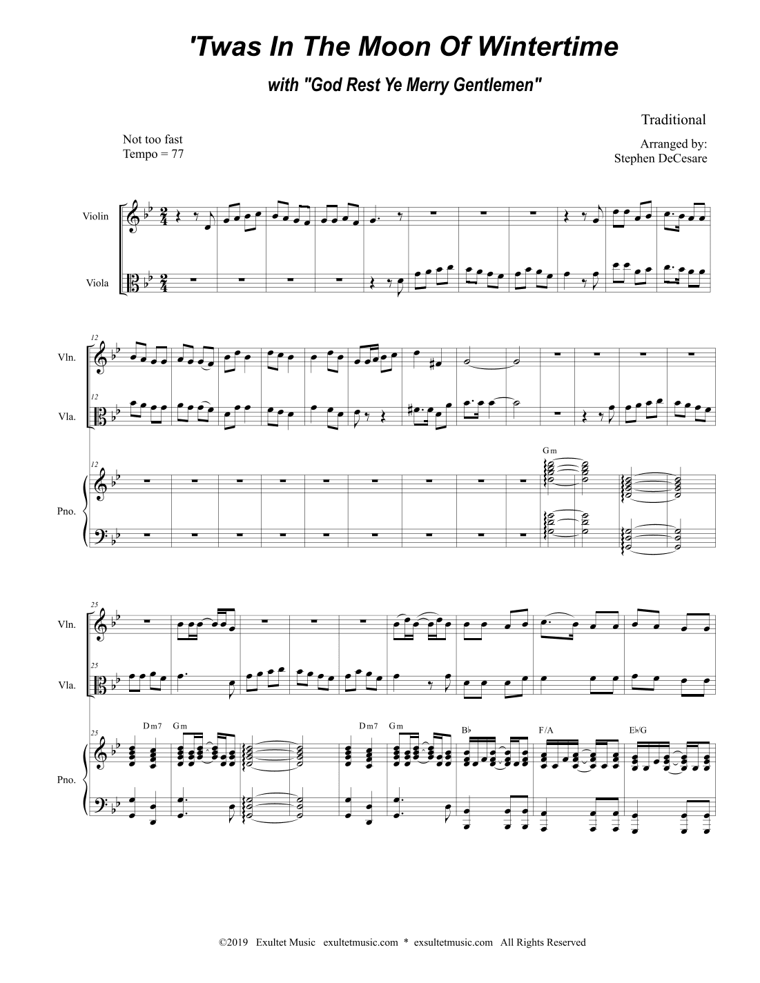 'Twas In The Moon Of Wintertime (with "God Rest Ye Merry Gentlemen") (Duet for Violin and Viola) (arr. Stephen DeCesare)
