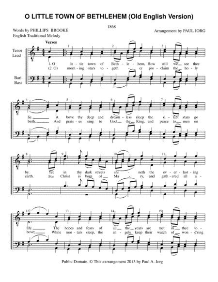 O Little Town Of Bethlehem (Old English Version) (arr. Paul A. Jorg)