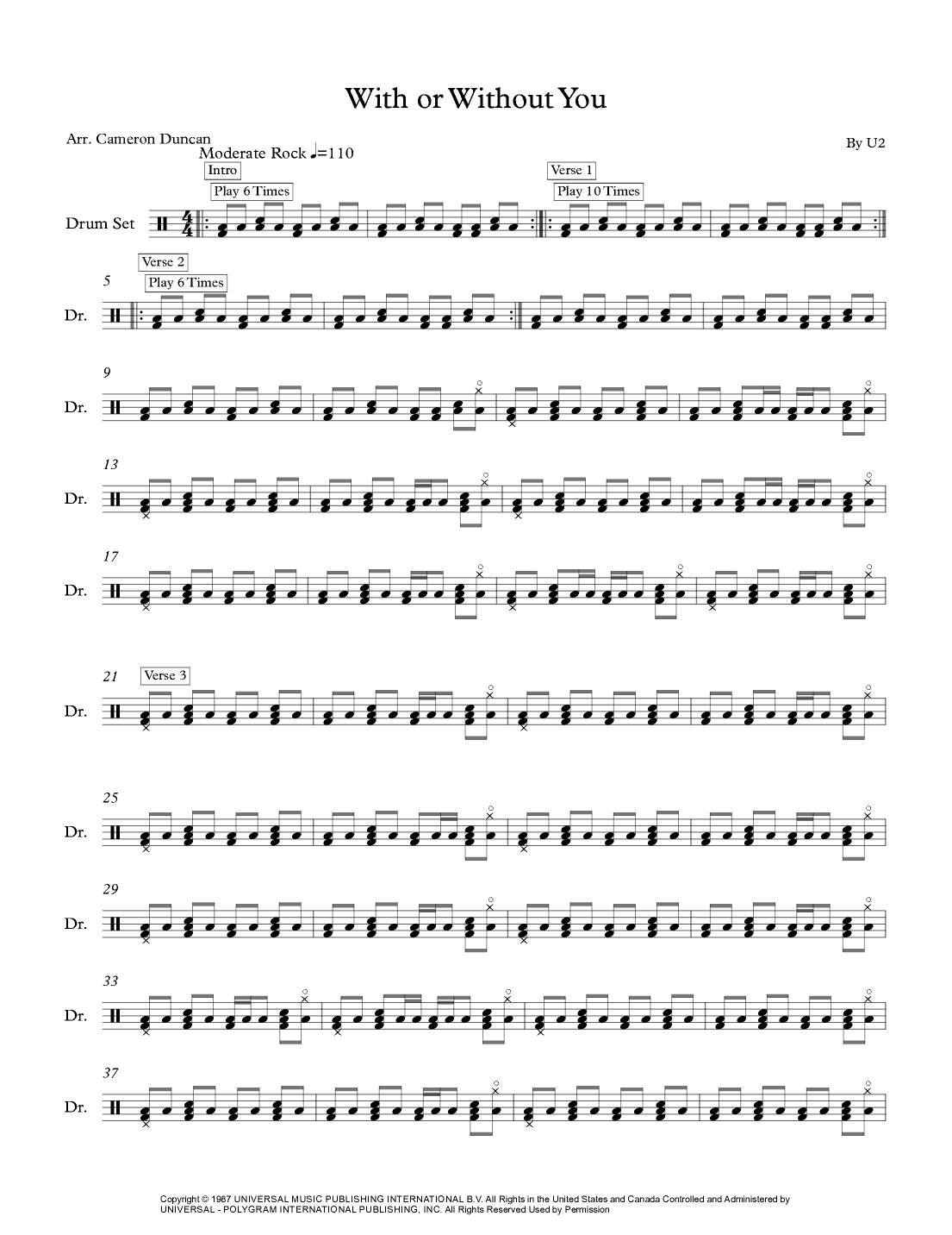 With Or Without You (arr. Cameron Duncan)