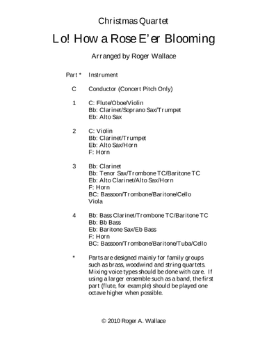 Lo! How a Rose E'er Blooming (Brass Quartet) (arr. Roger Wallace)
