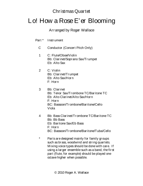 Lo! How a Rose E'er Blooming (Brass Quartet) (arr. Roger Wallace)