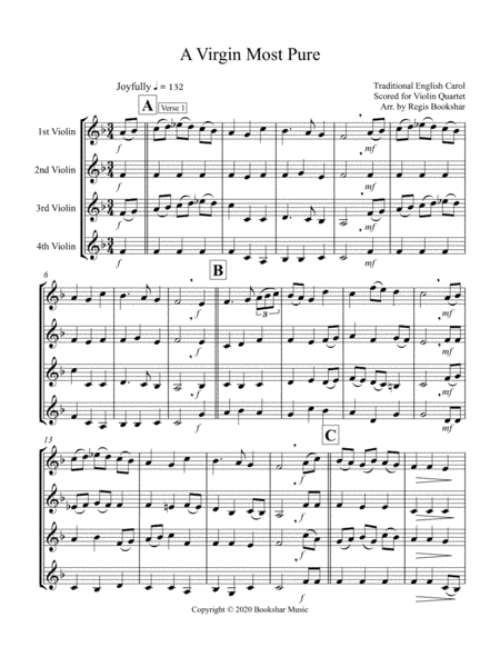 A Virgin Most Pure (F) (Violin Quartet) (arr. Regis Bookshar)