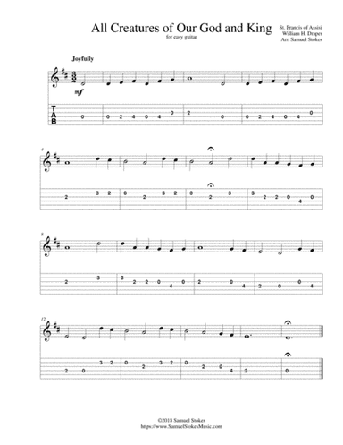 All Creatures of Our God and King - for easy guitar with TAB (arr. Samuel Stokes)