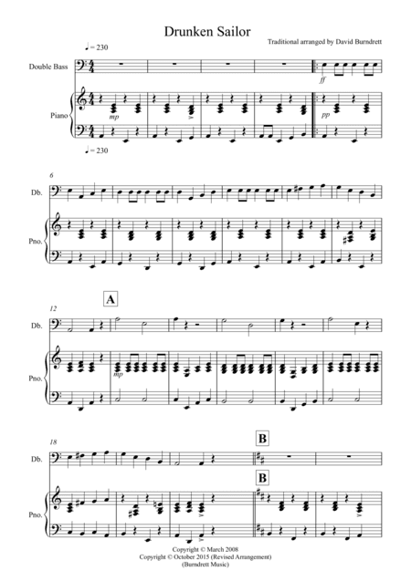 Drunken Sailor for Double Bass and Piano (arr. David Burndrett)