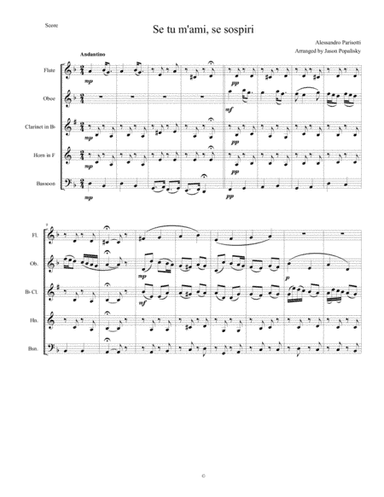 Se tu m’ami, se sospiri for Wind Quintet (arr. Jason Popalisky)