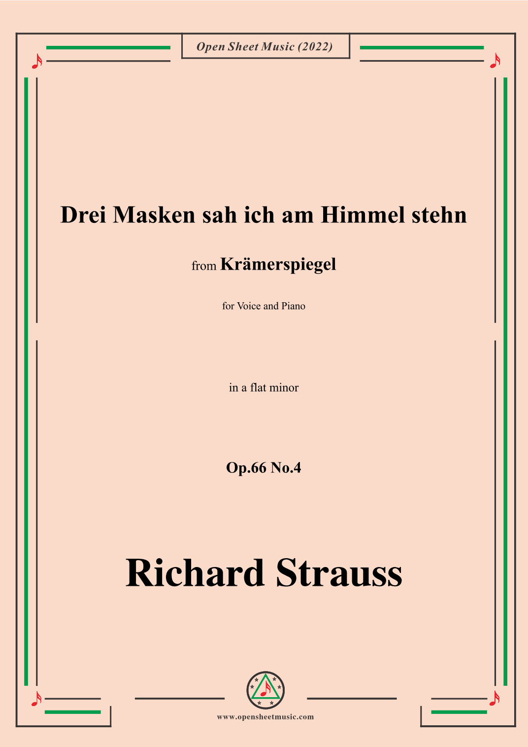 Richard Strauss-Drei Masken sah ich am Himmel stehn,in a flat minor,Op.66 No.4 (arr. OSM Press)