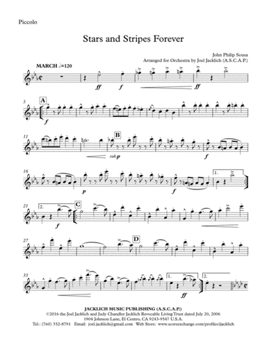 Stars and Stripes Forever (Orchestra and/or Concert Band, with optional Chorus) Letter Size 8.5"x11" (arr. Joel Jacklich (ASCAP))
