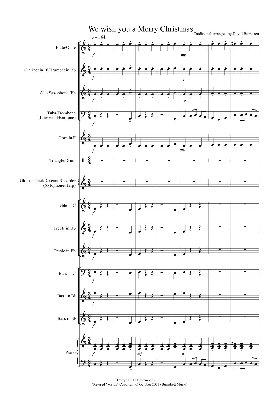 We Wish You a Merry Christmas for Beginner and Advanced School Wind Band (arr. David Burndrett)